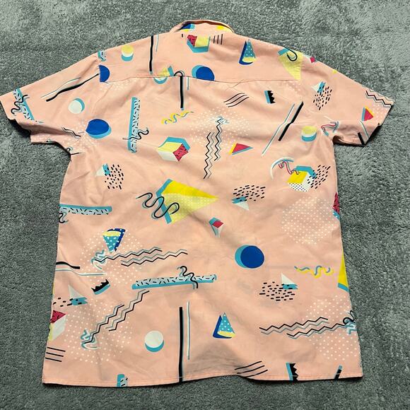 Oh Snap Shirt Mens Medium Light Pink Geometric Performance Button Up Beach - Picture 3 of 7